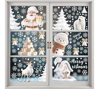 150 Pcs, 9 Sheets in Total Xmas Window Stickers Decoration,Double Sides Santa Claus Reindeer Snowflakes,Cling Xmas Window Decal White Stereo Static Sticker Decoratio,Windows Xmas Party Decor