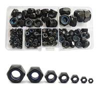 150 Pcs Black M12/M10/M8/M6/M5/M4/M3 Hex Lock Nuts Carbon Steel Nylon Insert Locknut Assortment Threaded Inserts Hex Nut Set Assorted Nylon Locking Nuts(Black)