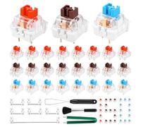150 Pcs Blue Red Tawny Keyboard Switch 3 Pin Clicky Tactile Mechanical Keyboard Switch Complete DIY Replacement Kit with Puller & Brush