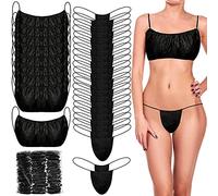 150 Pcs Disposable Bras and Panties Set Included 50 Pieces Bras 100 Pieces Thong for Women, Individually Wrapped, Black, M/L