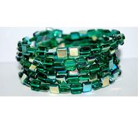 150 pcs Flat Square Pressed Glass Beads, Transparent Green Emerald Ab (50710 Ab), Glass, Czech Republic, Size 8 x 8 mm (0.31 x 0.31 in)