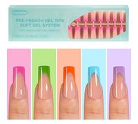 150 Pcs French Gel Nail Tips Square Long Pre-French False Nails Acrylic False Nails for Soak Off Nails DIY 15