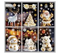 150 pcs Golden Christmas Window Stickers 9 Sheets Cling Static Snowflake Santa Claus Window Sticker Double Sided PVC Static Xmas Window Clings Static PVC Stickers for Christmas Window Decorations