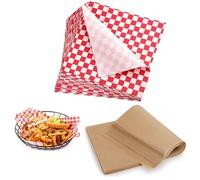 150 Pcs Greaseproof Paper, Baking Paper Sheets, 25x25cm Red Checkered and 20x30cm Unbleached, Non-Stick Grease Proof Paper for Cookies, Cakes, and Pastries, Ideal for Cooking, Grilling & Air Fryer