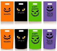 150 Pcs Halloween Candy Bags with Handles, 4 Assorted Patterns, Reusable for Party Favors & Decorations, Orange Black Green Purple
