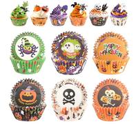 150 Pcs Halloween Cupcake Cases with Cupcake Topper Cupcake Liners Muffin Cases Host Pumpkin Spider Baking Cups for Halloween Party Candy Cake Decorations Supplies