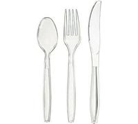 150 Pcs Heavy Duty Clear Cutlery Set, Washable- Reusable Include 50 Spoons, 50 Forks, 50 Knives Set Perfect for for All Occasion Birthday Parties Weddings Camping