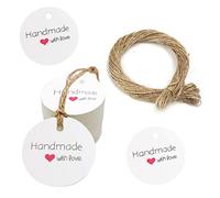 150 PCS Kraft Paper Gift Tags Handmade with Love DIY Whit Craft Card Wedding Labels Round Hang Tags with String for Luggage Crafts