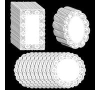 150 Pcs Large Lace Paper Doilies, Assorted Sizes, White Disposable Doilies in Round,Rectangle,Oval, Tableware Paper Mats for Cake Trays, Dessert Trays, Food, Wedding Buffets, Party Decor, Party Plates