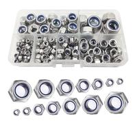 150 Pcs M12/M10/M8/M6/M5/M4/M3 Hex Lock Nuts Stainless Steel Nylon Insert Lock nut Assortment Threaded Inserts Hex Nut Set Assorted Nylon Locking Nuts(Silver)