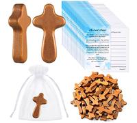 150 Pcs Mini Wood Holding Hand Crosses 2.56'' Pine Wooden Cross with 50 Bible Prayer Cards and 50 Organza Bags for Christmas Christian Church Jesus Cross Gift