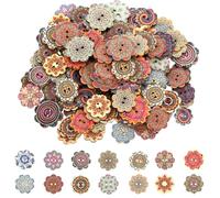 150 PCS Mixed Pattern Vintage Wood Buttons, Vintage Buttons with 2 Holes Natural Flower Shapes Retro Button Mixed Pattern Wooden Button for DIY Sewing Craft Decorative, Flower Shaped