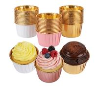 150 Pcs PET Paper Baking Cups, Tulip Muffin Cases, Mini Cupcake Cases, Cake Tin Liners for Home Baking, Gold, White Gold, Rose Gold