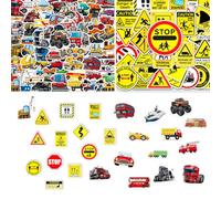 150 PCS Reusable Transportation Vehicle Stickers, Self-Adhesive Cartoon Race Car Bus Vehicle Truck Stickers,Learning Toy Preschool Educational Sticker for Water Bottles, Laptop（3-6 Age）