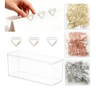 150 pcs Small Heart Paperclips Metal Coloured with Storage Box Cute Paper Clips Golden Silver Rose Gold for Office School Notes Postcard Documents Scrapbooking Decor Craft Projects