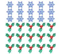 150 Pcs Tiny Plastic Snowflakes Holly Leaves Berries Christmas Holly Leaf Decorations Small Snowflake Ornaments for Christmas Tree Blue