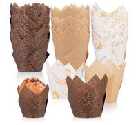 150 Pcs Tulip Muffin Cases for Baking, Greaseproof Paper Cupcake Cases Liners Wrapper, Muffin Paper Casess, for Baking Muffins Cup Cakes Christmas Wedding Birthday Party(3 Colors)
