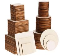 150 Pcs Unfinished Wooden Squares Wooden Circles Set Blank Wood Square Cutouts Slices Round Wood Discs Cutouts Natural Wood Cutouts Tiles Set for DIY Crafts Projects Home Party Decor,3 Sizes/2 Shapes
