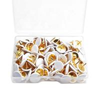 150 Pcs White Drawing Pins, Round Head Metal Thumb Tacks, Golden Steel Metal Push Pins with Storage Box for Pinboard Map, Photo Wall, Cork Board, Bulletin Board, Office, Home