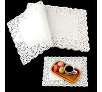 150 PCS White Lace Rectangle Paper Doilies 25 x 35 cm, Absorbent Greaseproof Cake Packaging Pads,Elegant Lace Paper Doilies Paper Placemats for Buffet, Fried Food, Wedding Party Tableware Decoration