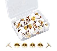 150 Pcs White Round Head Metal Thumb Tacks - Golden Steel Point Flat Pins for Map, Photo Wall, Cork Board Bulletin