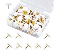 150 Pcs White Thumb Tacks - Round Head Metal Push Pins with Golden Steel Point, Flat Drawing Pins for Map, Photo Wall, Cork Board, and Bulletin Board