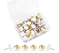 150 Pcs White Thumb Tacks - Round Head Metal Push Pins with Golden Steel Point, Flat Drawing Pins for Map, Photo Wall, Cork Board, and Bulletin Board