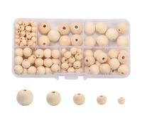 150 Pcs Wooden Beads - Round Craft Beads Balls with Holes (6-14mm), Small Wood Beads for Jewelry Making, Bracelets