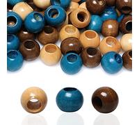 150 Pieces 20mm Wood Beads Large Hole Macrame Wooden Beads Variety Pack, Colored Wooden Loose Beads for Craft/Garlands/Home Party Decor, 9mm Hole (Brown/Wood/Blue)