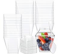 150 Pieces Dessert Cups Plastic Dessert Cups with Spoons Mini Dessert Cup Set 5 oz/150 ml Reusable Trapezoid Dessert Bowls for Mousse Pudding Ice Cream Desserts Weddings Birthday Party