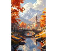 150 Pieces Jigsaw Puzzles for Adults,Family Challenging Puzzle Game,Fun Intellectual Art puzzles for Decompression and Home Decor Countryside Autumn Church(13.7x9.8 inch)