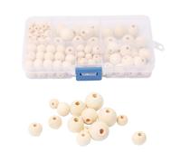 150 Pieces Round Wooden Beads for Crafting, Wooden Balls for Jewellery Crafts with Assortment Box, 5 Sizes, 6mm 8mm 10mm 12mm 14mm Wood Bead Large Hole,Pony Beads