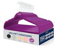 150 Pieces Velvet Hangers - Space Saving Heavy Duty Slim Suit Clothes Hanger Set with 360 Degree Swivel Metal Hook, Can Hold Up to 10 Lbs. For Coats, Jackets, Pants & Dress (Purple)