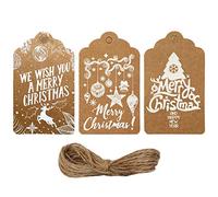 150 Recyclable Brown & Red Gift Tags with String - Biodegradable Paper, White Christmas Wrapping Accessories