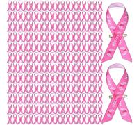 150 Set Breast Cancer Awareness Pink Ribbons Pins Wired Fabric Ribbons with Safety Pins Lapel Pin Satin Ribbon for Charity Public Social Event Welfare Supplies