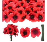 150 Set Red Poppy Artificial Flowers Fake Flowers for Remembrance Sunday Poppies Head Fake Wildflowers with Flower Branch for Veterans Day Bouquet Corsages Home Kitchen Decoration