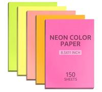 150 Sheets Neon Colored Printer Paper 8.5x11 5 Assorted Color Copy Paper Fluorescent Light Construction Paper for Printing, Crafts