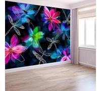 150 x 105 cm Photo Wallpaper Abstract Floral Dragonfly, Non-Woven Premium Art Print Fleece Wall Mural Decoration, Color Wallpaper Mural Wall Art for Living Room Bedroom Children's Room