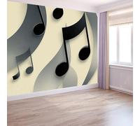 150 x 105 cm Photo Wallpaper Music Note Lines, Non-Woven Premium Art Print Fleece Wall Mural Decoration, Cream Wallpaper Mural Wall Art for Living Room Bedroom Children's Room