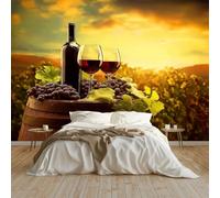 150 x 105 cm Photo Wallpaper Romanticism Grapes Red Wine, Non-Woven Premium Art Print Fleece Wall Mural Decoration, Yellow Wallpaper Mural Wall Art for Living Room Bedroom Children's Room