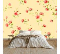 150 x 105 cm Photo Wallpaper Vintage Rose Seamless Pattern, Non-Woven Premium Art Print Fleece Wall Mural Decoration, Yellow Wallpaper Mural Wall Art for Living Room Bedroom Children's Room