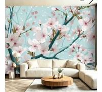 150 x 105 cm（WxH Wall Mural, Large Non-Woven Blue Wallpaper for Living Room Bedroom Decor - Modern Japanese Minimalism Cherry Blossom Wall Poster Art for Kids Bedroom Meditation Room