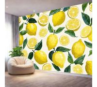 150 x 105 cm（WxH White Wall Mural - Modern Hand-Drawn Illustrations Fruits Lemons Premium Non-Woven Photo Wallpaper for Kids Room Living Room & Bedroom Glue Required