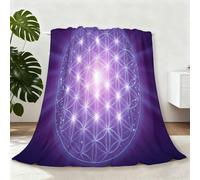 150 x 200 cm Blanket for Kids, Purple Throw Blankets, Fantasy Geometry Neon Flower Of Life Print Flannel Fleece Blankets Plush Lightweight for Adults Boys Girls All Season Couch Sofa