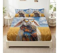 150 x 200 cm Easy Care Fitted Sheet (33 cm deep), Animals Sheep Sunglasses Printed Soft Bed Sheets, American Style Vintage Bedding Set includes 1 fitted sheet and 2 pillowcases (King)