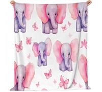 150 x 200 cm Flannel Fleece Throw Blanket - Soft Warm Watercolor Cute Butterfly Baby Elephant Printed Blanket for Kids Teens Adults Lightweight Cozy All-Season Blanket, Pink