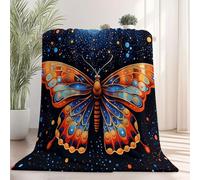 150 x 200 cm Printed Flannel Blanket - Dark Blue Printed Pattern Throw Blankets Soft Plush Nap Blanket for Sofa Bed Kids Adults, Elegance Space Butterfly Polka Dots Design