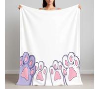 150 x 200 cm Throw Blanket Fluffy Comfy, Luxury White Blankets Super Soft Cozy and Warm Perfect Choice for Winter, Lightweight Anime Cat Paws Minimal Fleece Blankets