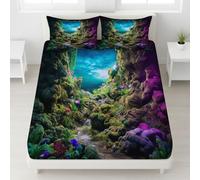 150 x 200 x 30 Soft Bedding Black Fitted Sheet Moss Forest Colourful Flowers Cave 360° Fully Enclosed Fitted Sheet Cartoon Fantasy Magical Cold Washable Cinematic Natural Fantasy for Girls & Boys