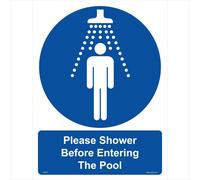 (150 x 200mm - 6 x 8, Sticker / Sav - White Background) MA301 Please Shower Before Entering The Pool SIGN swimming lido chlorine